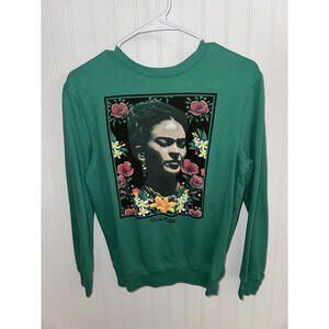 Frida Kahlo Green Sweatshirt with Floral Graphic